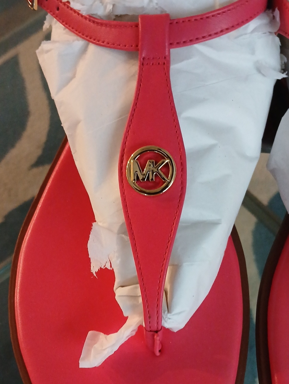 Michael Kors Pink Leather T-Strap Sandals - Picture 2 of 6